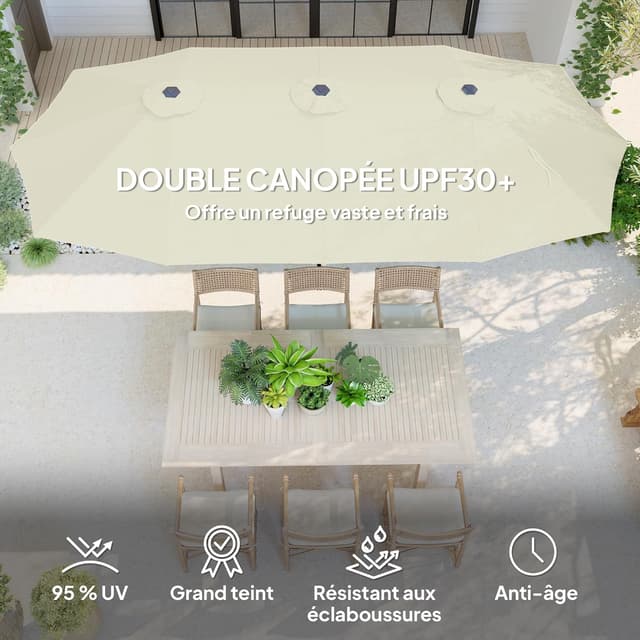 Detalle de Outsunny parasol double rectangulaire 4 x 2,2 m avec manivelle et toile 180 g/m² (UPF30+)