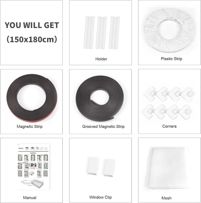 Detalle de NeatiEase Adjustable DIY Magnetic Fly Screen (up to 150x180 cm) – White frame with white mesh