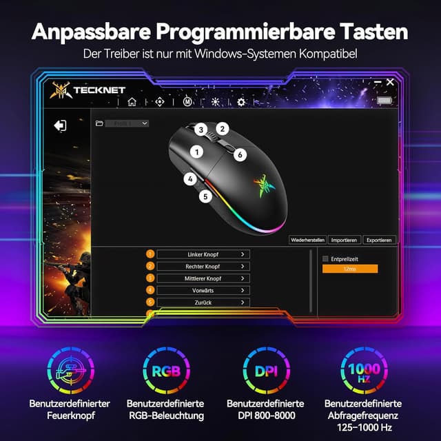 Detalle de TECKNET Kabellose Gaming-Maus 72 g