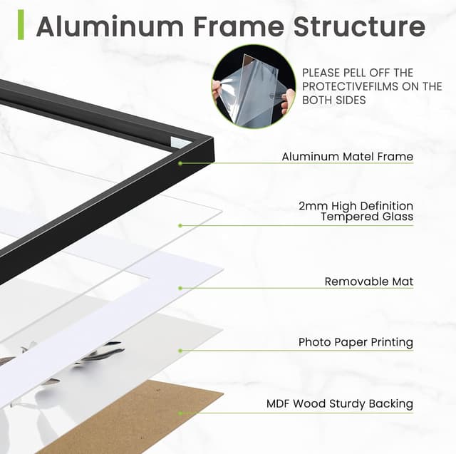 Detalle 2 de A3 Metal Picture Frame with Tempered Glass (30x42 cm) – Black wall-mount photo & certificate frame