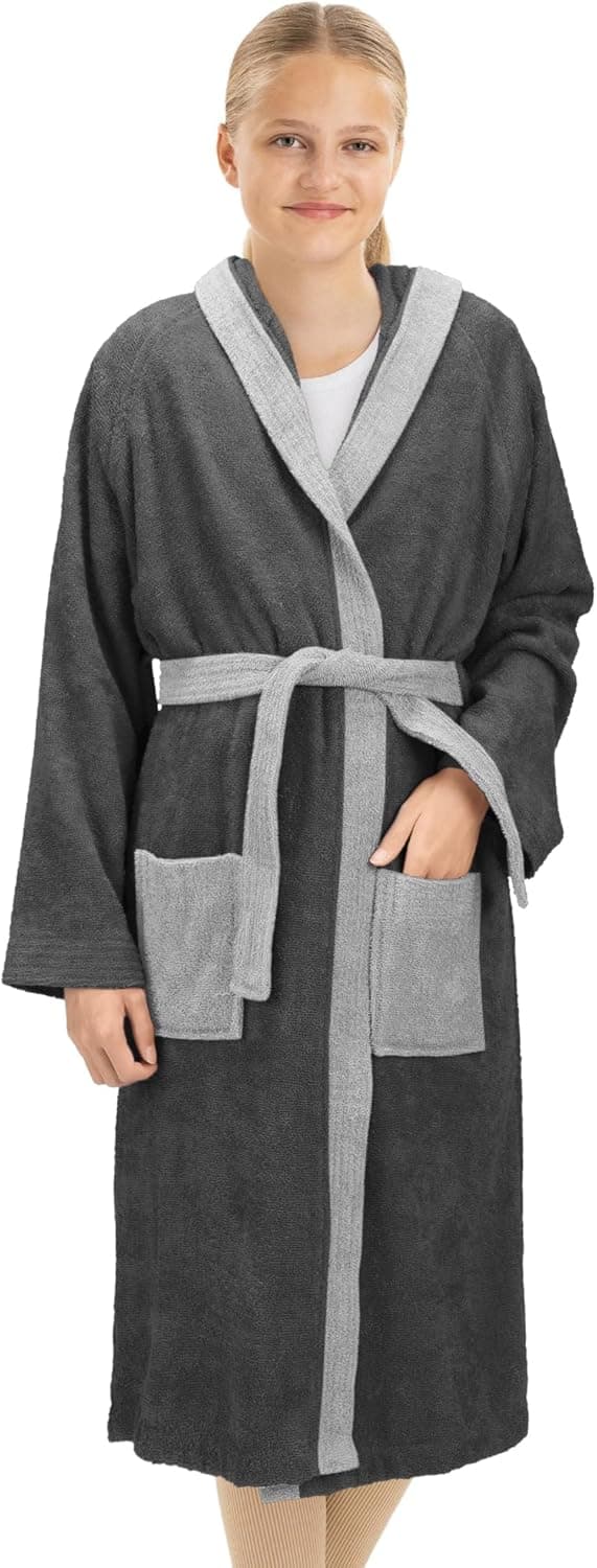 Detalle de HOMELEVEL Kinder-Bademantel aus Frottee-Baumwolle mit Kapuze und Gürtel