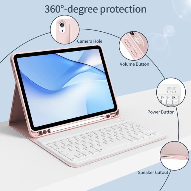 Detalle 2 de GKABXY Hülle mit Tastatur für iPad (A16) 10./11. Generation – magnetische Bluetooth-Tastatur, Soft-TPU, QWERTZ, Rosa
