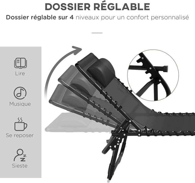 Thumbnail 3 de Outsunny Lot de 2 Bain de Soleil pliable