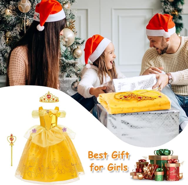 Detalle de BSBUY Princess Belle costume dress set for girls with crown, wand and accessories