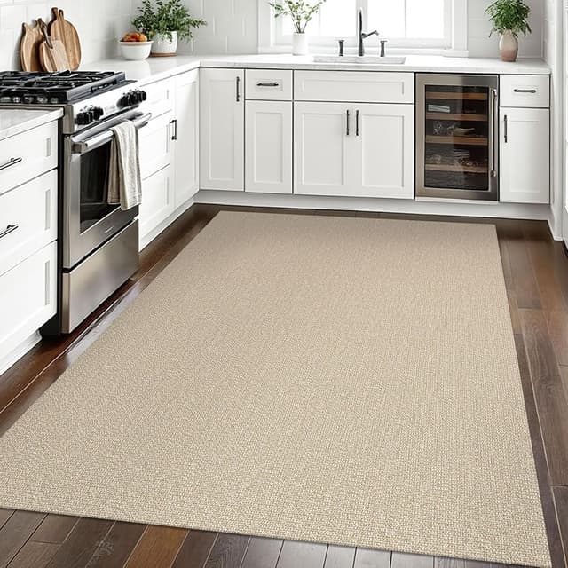 Detalle de EARTHALL Washable Area Rugs 5x7 Ft Non Slip (Sand/Beige) Cotton Rubber-Backed Braided Indoor/Outdoor Rug