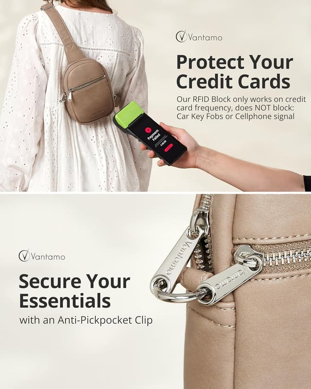 Detalle de Vantamo Crossbody Bag for Women RFID Blocking Anti-Theft Sling (Vegan Leather) with Adjustable Strap