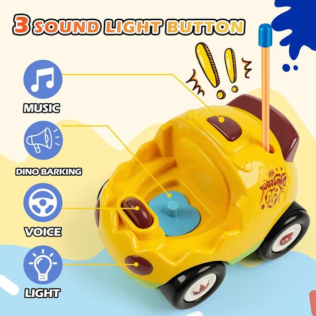 Detalle de QPOU 2-Pack Remote Control Dinosaur Toy Car Set (with Lights & Music) for Kids 18+ Months