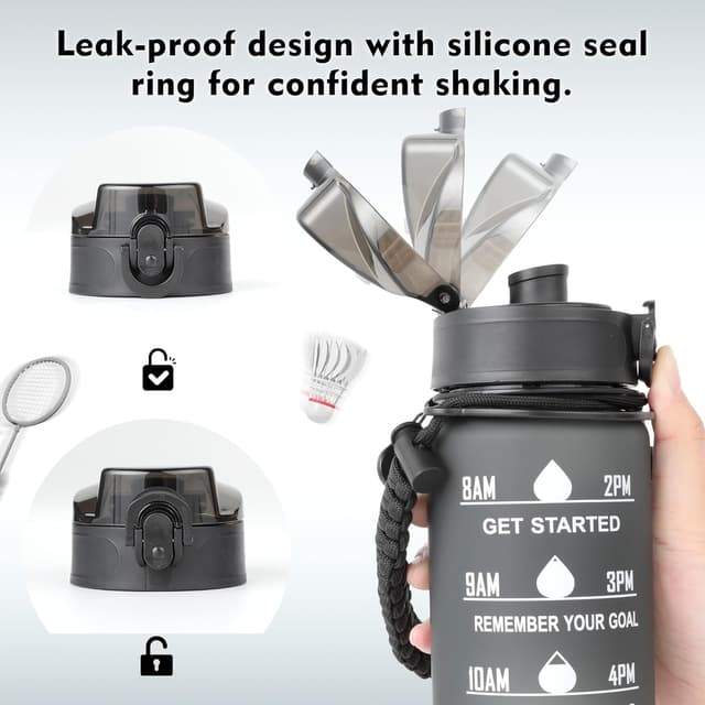 Detalle de AiQInu borraccia 1 litro con indicatore del tempo, BPA-free e chiusura anti-perdita