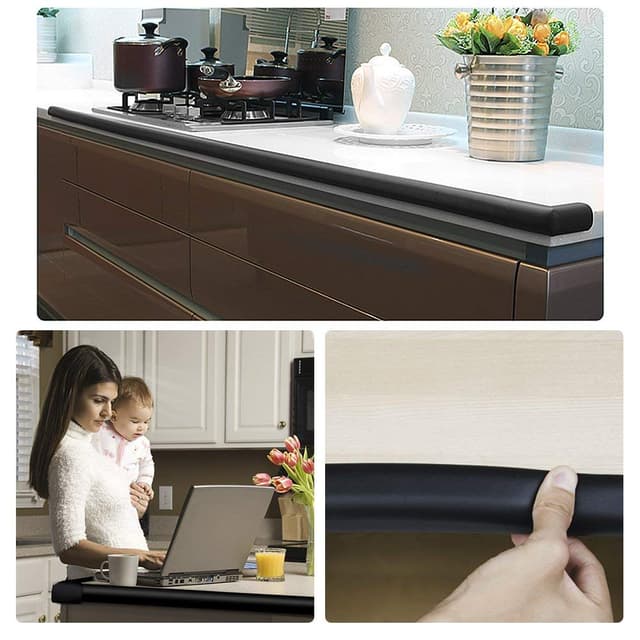 Detalle de Vicloon Kantenschutz Baby & 4 Eckenschutz aus Schaumstoff (selbstklebend, schwarz) – 2 m Schutzleiste mit Eckkissen