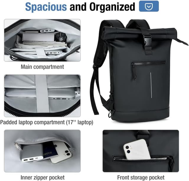 Detalle 2 de 17-inch waterproof laptop backpack roll top
