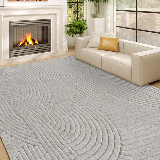 Detalle de HOMCOM Tapis de salon 160 x 120 cm à poils épais géométrique gris