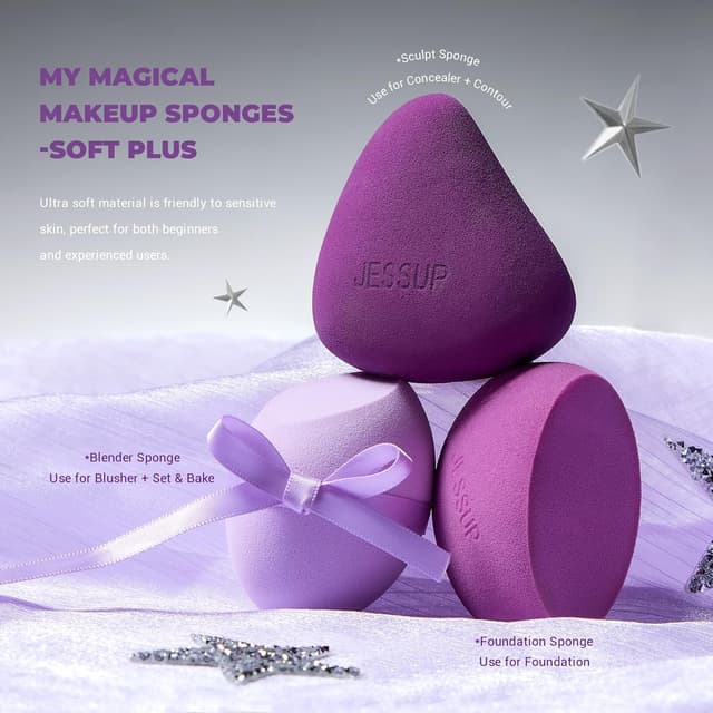 Detalle 2 de Coffret Jessup de pinceaux de maquillage violet 11 pièces (kabuki, éponges, houppettes, tapis de nettoyage) T885