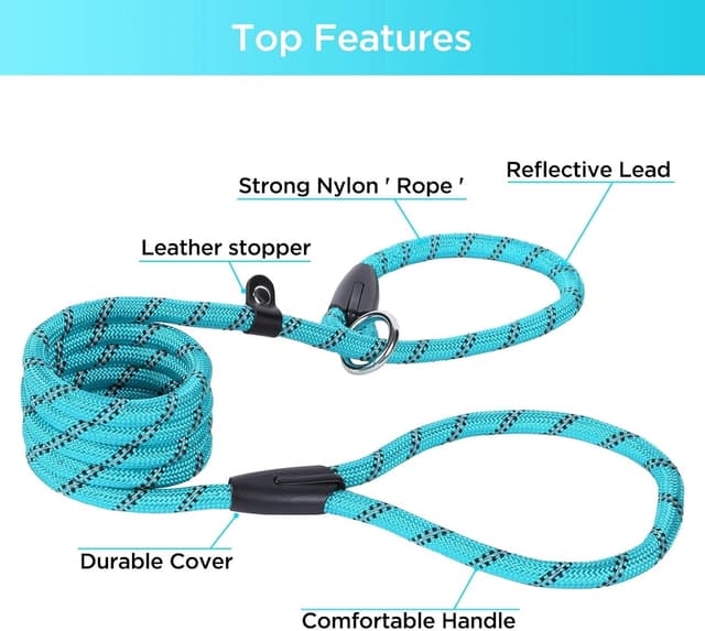 Detalle de Loutep slip lead for dogs 1.8m rope leash with reflective stitching