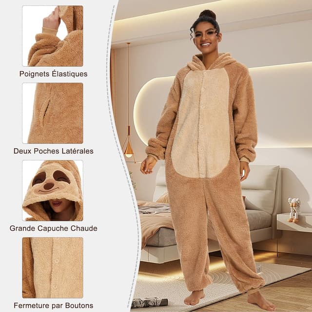 Detalle de Luojida combinaison pyjama pilou pilou kigurumi adulte (avec poches)