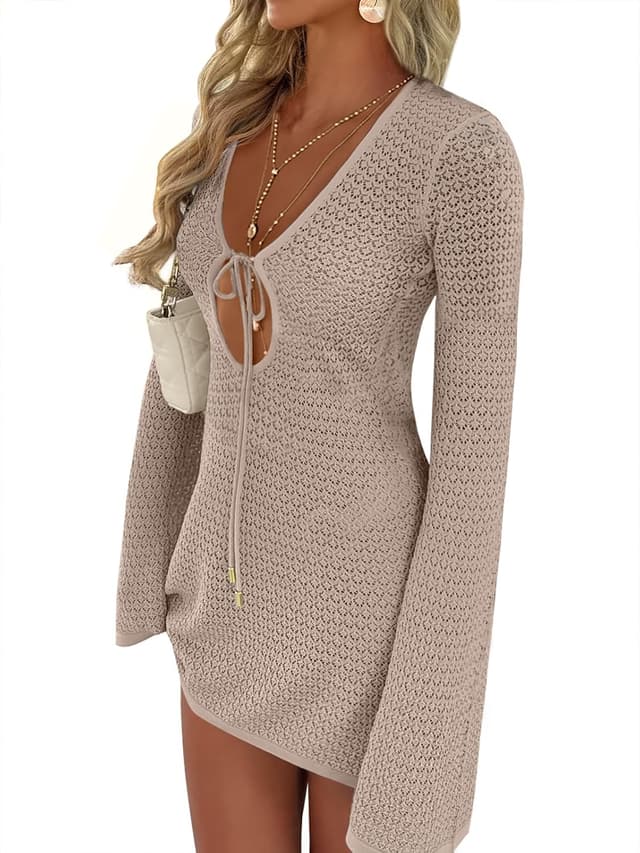 Detalle de ANRABESS Crochet Mesh Cover Up V-Neck Dress 🏖