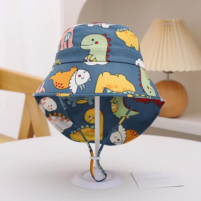 Detalle 2 de Kinder-Sonnenhut mit Nackenklappe aus Baumwolle (80% Baumwolle/20% Polyester) von XYIYI – mit verstellbarer Kopfweite