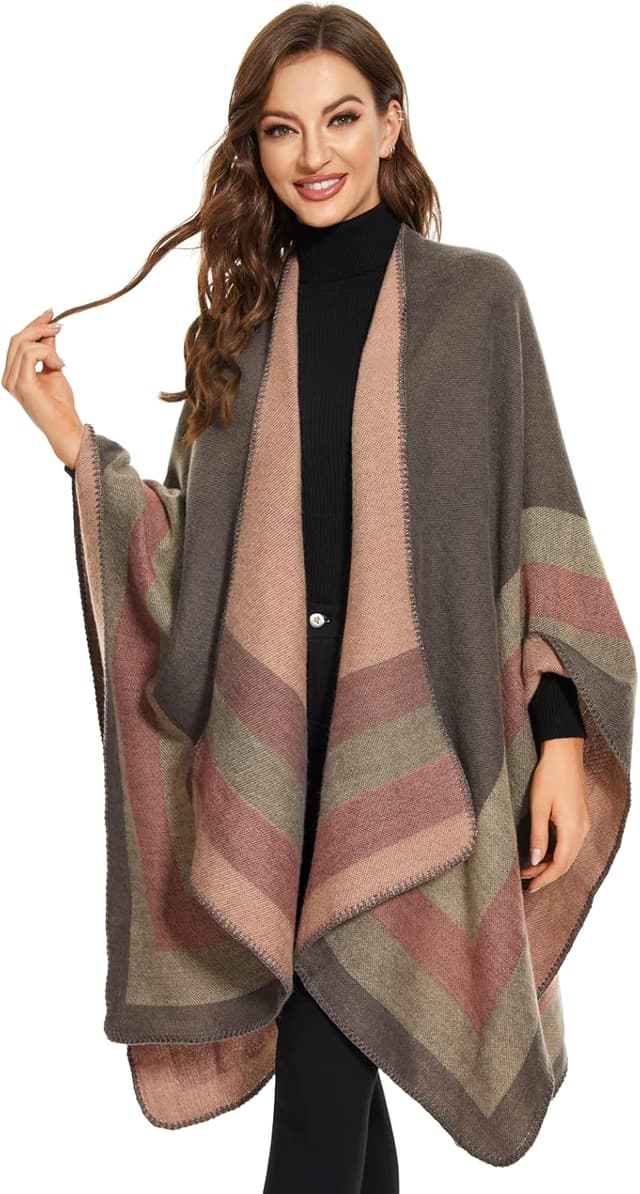 Detalle 2 de Colornival poncho donna elegante con fronte aperto in tessuto morbido tipo pashmina