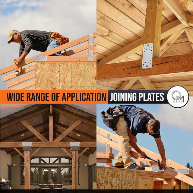 Detalle de OMIDEAS 10 Pack Flat Joining Plates (140 x 55 x 2mm) galvanised steel perforated connector plates