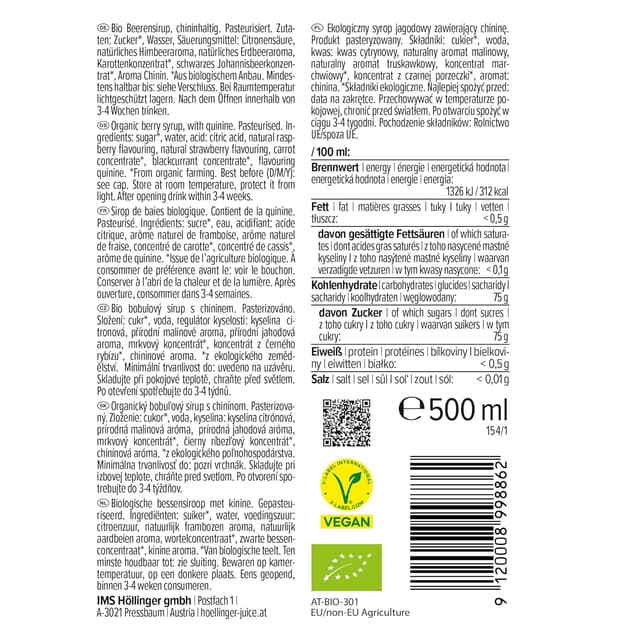 Detalle 2 de Höllinger Berry Royale Cocktailsirup Vegan 3x500 ml