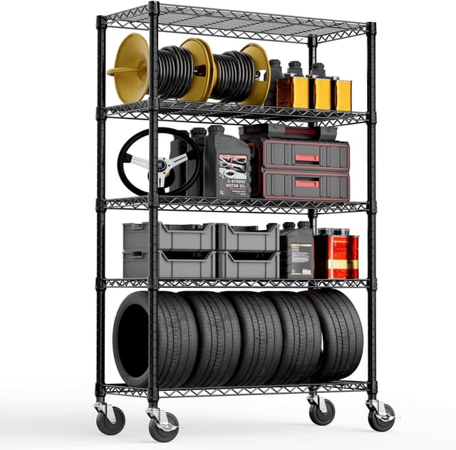 Detalle de M MZG steel storage shelving 5-tier utility rack with wheels (45 x 120 x 192cm)