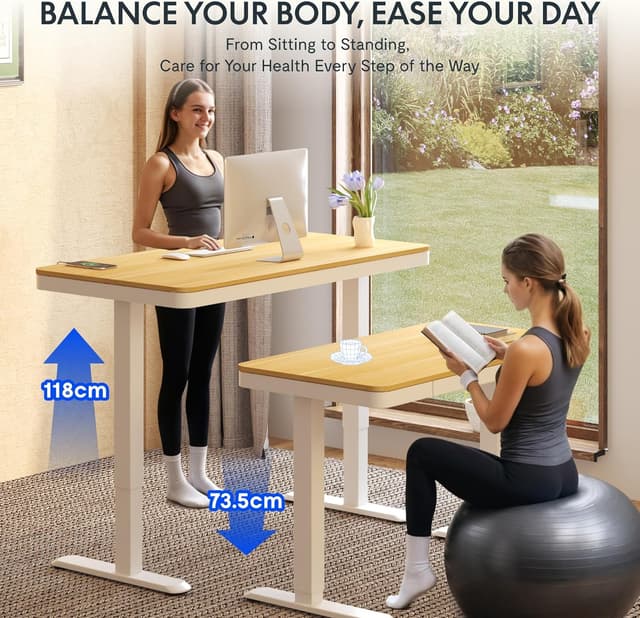 Detalle 2 de FLEXISPOT Q3 Electric Standing Desk (Maple, 140 × 70 cm) with Drawer & USB charging