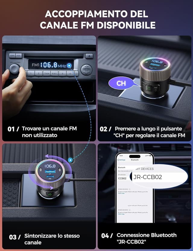 Thumbnail 5 de JOYROOM 2024 Trasmettitore Bluetooth 5.4 per auto 60W