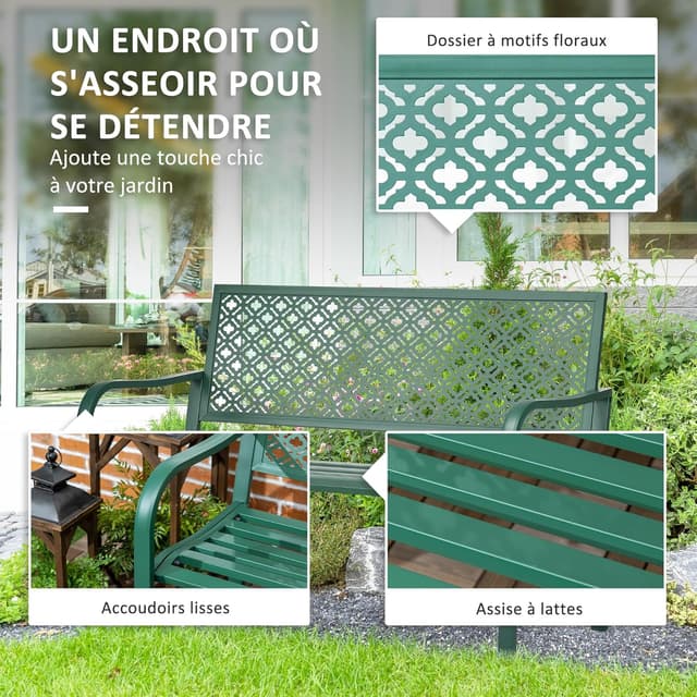 Detalle 2 de Outsunny Banc Jardin 2 places acier vert foncé