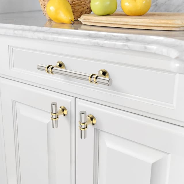 Detalle de Amerdeco 10 pezzi maniglie per mobili nichel spazzolato e dorato, foro 96 mm