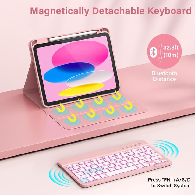 Detalle de KBCASE Keyboard Detachable Case for iPad 10th (10.9" 2022) / iPad A16 11th (11" 2025) in Pink