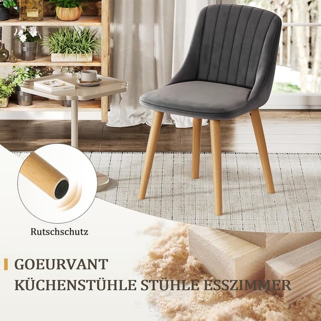 Detalle 2 de Goeurvant Sedie Sala da Pranzo in Velluto Grigio Scuro (Set da 4) – Imbottite moderne per cucina e soggiorno