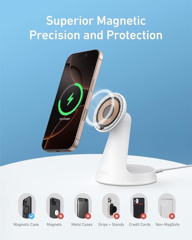 Thumbnail 6 de Anker MagSafe Compatible 2-in-1 Charging Stand for iPhone 16 Wireless Charger (Qi2 Certified 15W)