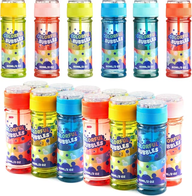 Detalle de JOYIN 12 Pack Bubble Bottles (2oz/60ml) with Puzzle Caps and Bubble Wands for Kids