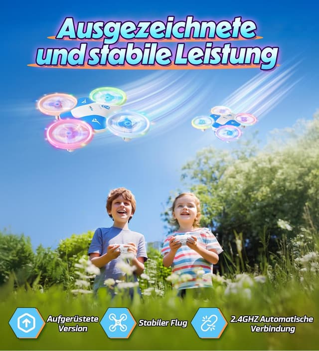 Detalle de Korffe Mini-Drohne für Kinder (ab 6, 7, 8, 9, 10+ Jahren) – RC-Spielzeug mit LED-Lichtern, 360°-Flip und 30-min Laufzeit