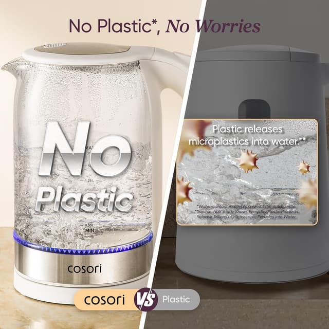 Detalle de Cosori Electric Kettle (1.7L) with Borosilicate Glass, No Plastic Contact, Auto Shut-Off, 1500W