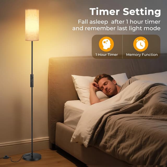 Detalle de Floor Lamp for Living Room (12W) with Beige Linen Shade, Magnetic Remote & Foot Switch, Stepless Dimming (171cm)