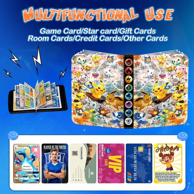 Detalle 2 de Sammelalbum für Karten mit 50 Seiten und bis zu 400 Karten – wasserdichter Kartenhalter mit Reißverschluss