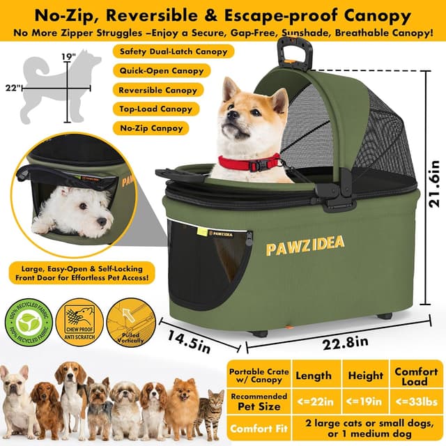 Detalle de PAWZIDEA 4-in-1 pet stroller, 10 lb foldable