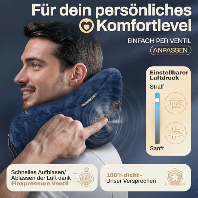 Detalle de HELDENWERK® Air Nackenkissen Flugzeug – aufblasbares Reisekissen für bis zu 5 Schlafpositionen