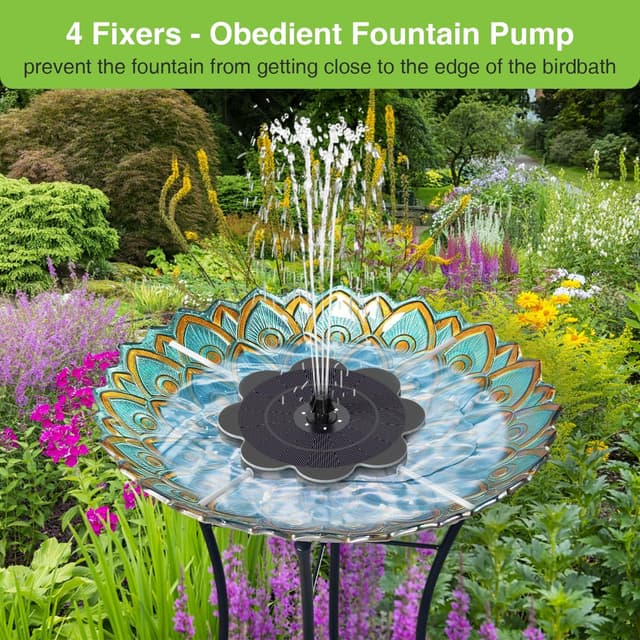 Detalle 2 de SZMP Solar Springbrunnen LED – 3,5W Glas-Solarteichpumpe mit 2000mAh Akku, 7 Wasserstilen und 4 Fixierungen