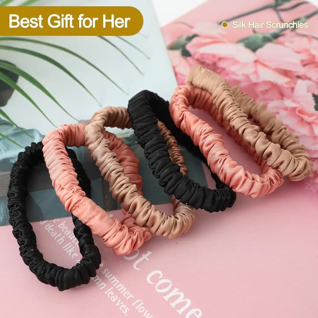 Detalle de 6Pcs Silk Hair Ties Small 22 Momme 100% Mulberry Silk Scrunchies