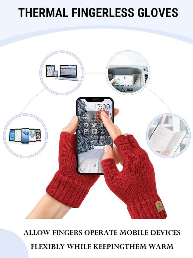 Thumbnail 2 de JUNRUI Guanti Mezzi Dita Invernali Caldi