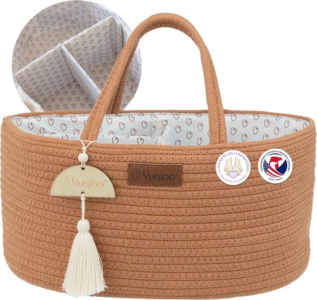 Detalle de Yunioo Cestino Porta Pannolini: organizer per fasciatoio per neonati con maniglie robuste e scomparti staccabili