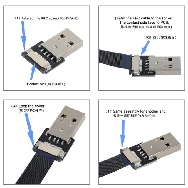 Detalle 2 de USB 2.0 Flachkabel 90° (nach oben abgewinkelt) von chenyang – 20 cm Verlängerung/Adapter zum Anschluss