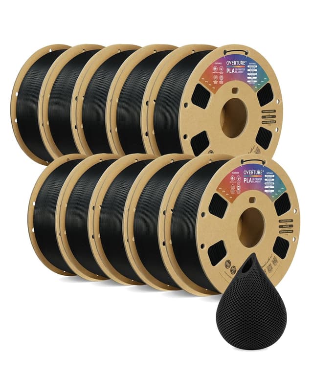 Detalle de OVERTURE 10KG Bundle PLA Filament (1.75mm) — 10-Pack 1kg Spools, Black