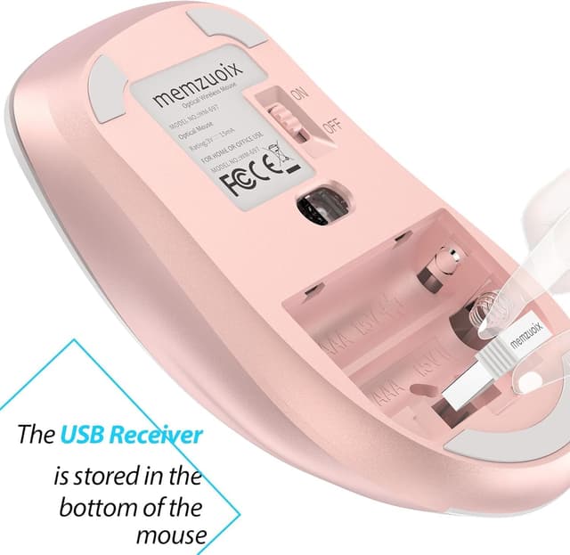 Detalle de Memzuoix kabellose Maus 2,4 GHz – optische Wireless-Maus mit Mini-USB-Empfänger (rosa-weiß)