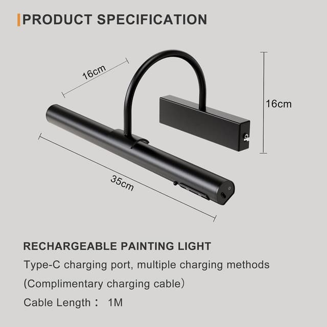Thumbnail 6 de HARPER LIVING Rechargeable Picture Light 3‑temp 🖼