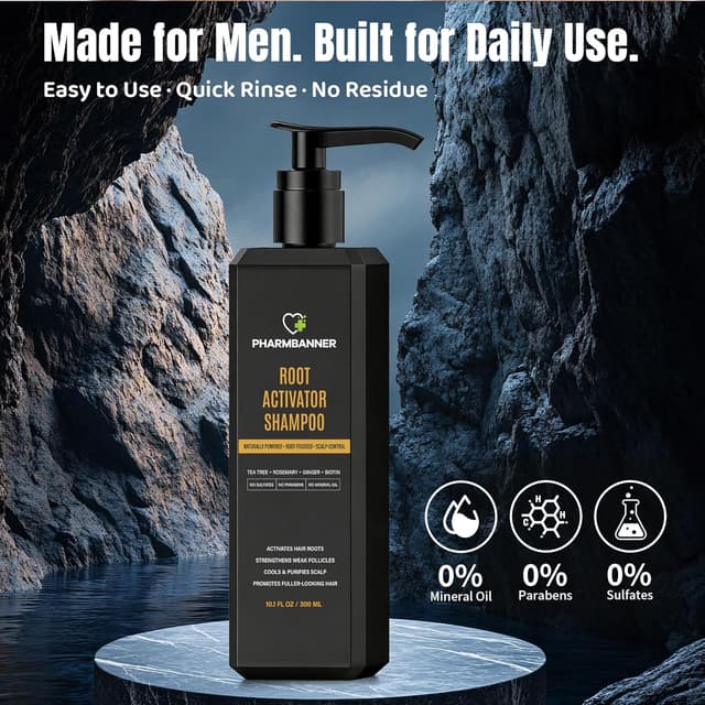 Detalle 2 de Root Activator Shampoo for Men: Hair Growth Support, Sulfate-Free Herbal Formula with Cooling Sensation