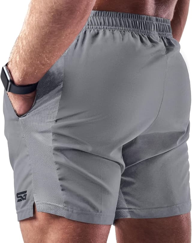 Detalle de Satire Gym Sporthose Herren kurz mit Taschen – Gymshorts für Running, Fitness & Bodybuilding