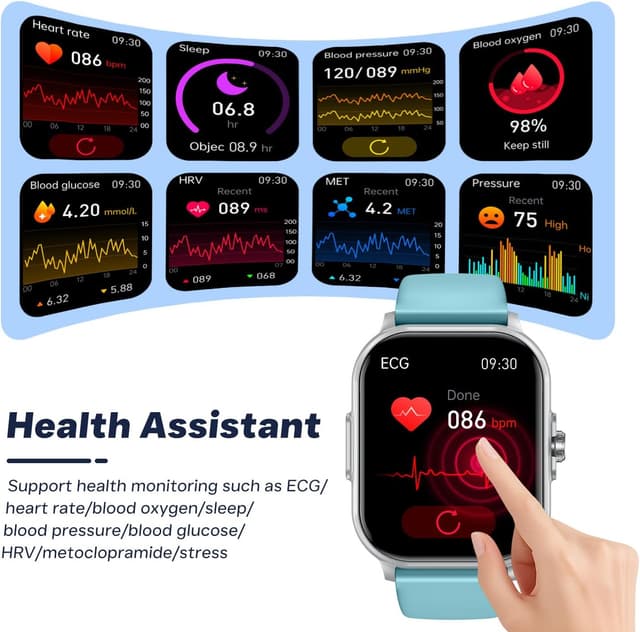 Detalle de idomars 2.01" Smartwatch for Men & Women with ECG, HRV, Blood Pressure, SpO2, IP68 and Call Notifications