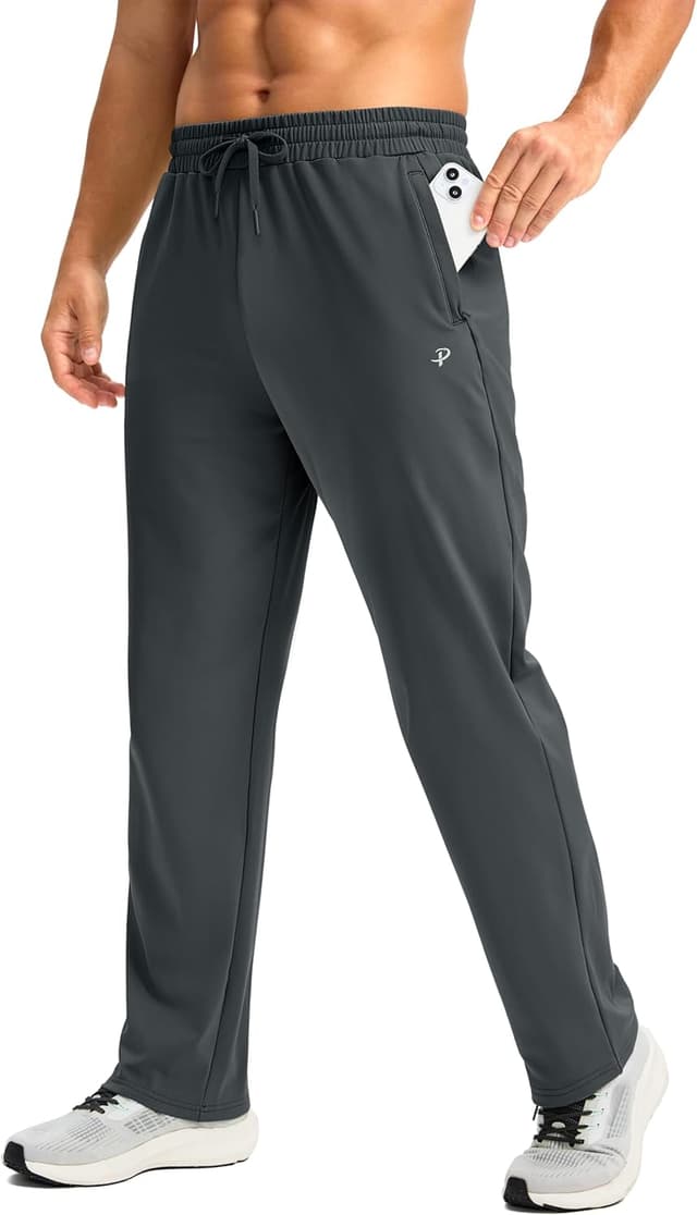 Detalle de Pudolla Men's Fleece Lined Sweatpants with Zipper Pockets